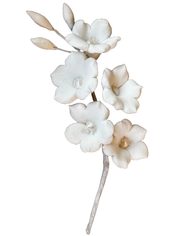 Decoración comestible de pasta de azúcar, rama de flores blancas