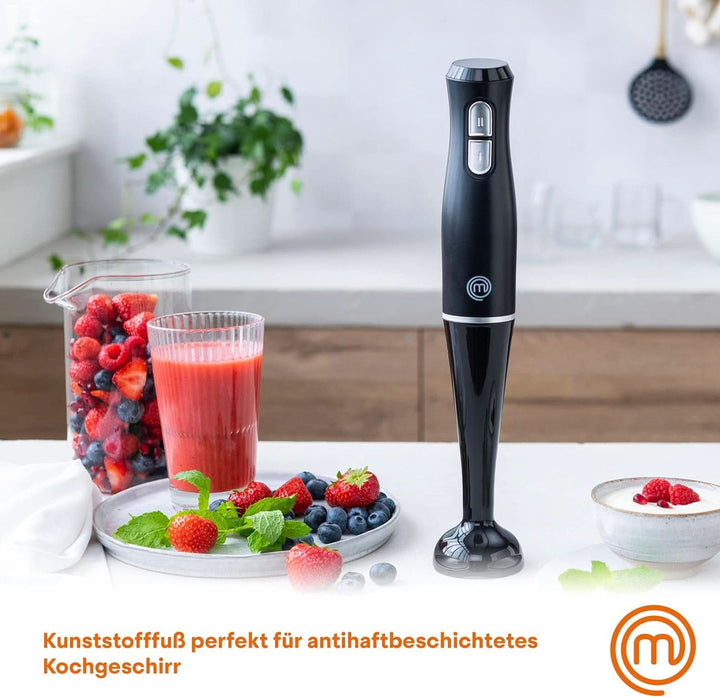 Masterchef Stabmixer, Pürierstab Mit Spritzschutz, Zauberstab Küchengerät, Elektrische Mixstab Hand Blender Mit 2 Geschwindigkeiten, Eintauchfunktion, Spülmaschinenfeste Komponenten, 200W, Schwarz