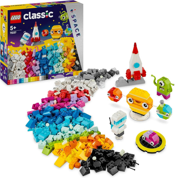 LEGO Classic Creative Space Planets, model construibil al sistemului solar pentru copii, jucărie spațială cu rachetă, navă spațială, planete și extratereștri, cadou pentru copii, băieți și fete de la 5 ani 11037