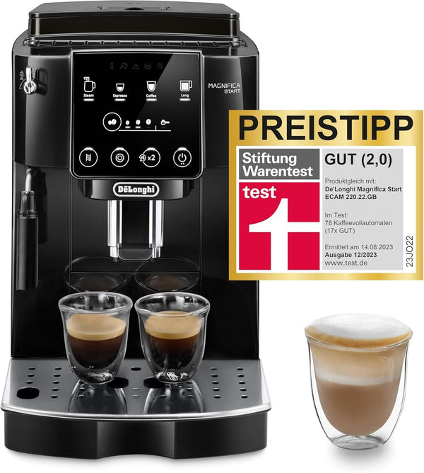 De'Longhi Magnifica Start ECAM222.20.B, Mașină de cafea complet automată cu spumă de lapte, pentru cappuccino, cu selector espresso direct și funcție 2X espresso, râșniță conică în 13 trepte, 1450 W, negru