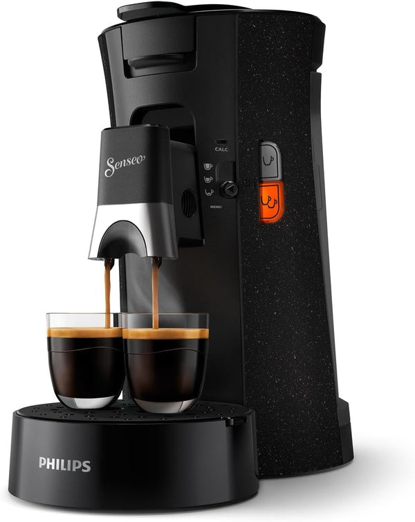 Aparat de cafea cu doze Philips Senseo Select Eco, negru/marcat - Alegerea intensității cafelei plus funcție memo, Fabricat din plastic reciclat (CSA240/20)
