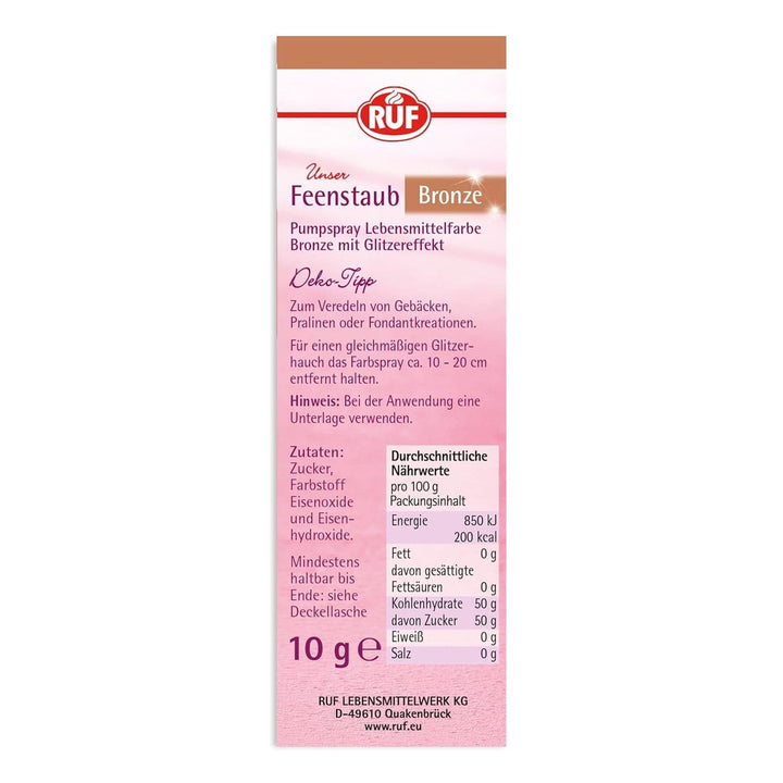 RUF Fairy Dust, praf de sclipici comestibil într-o sticlă cu pompă pentru pulverizare, 10 grame