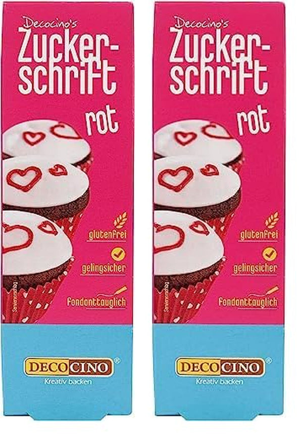 Decocino Inscripționare Zahăr în Roșu – Inscripționare Colorant Alimentar – Tub Practic pentru Etichetarea Fondantului și Glazurii – Decorațiuni de Coacere pentru Torturi, Torturi și Cupcakes! (Pachet de 2)