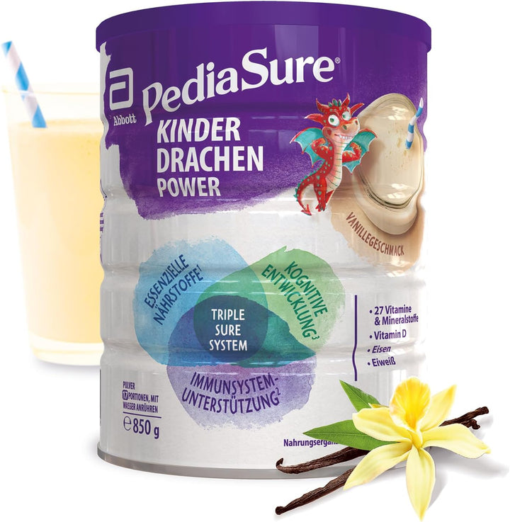 Pediasure Kinder Drachen Power Vanille 850G| Leckerer Nahrungsergänzungsshake Für Kinder Ab 1 Jahr|Mit 27 Vitaminen & Mineralien, Protein Und Triplesure Komplex|Verpackung Kann Variieren