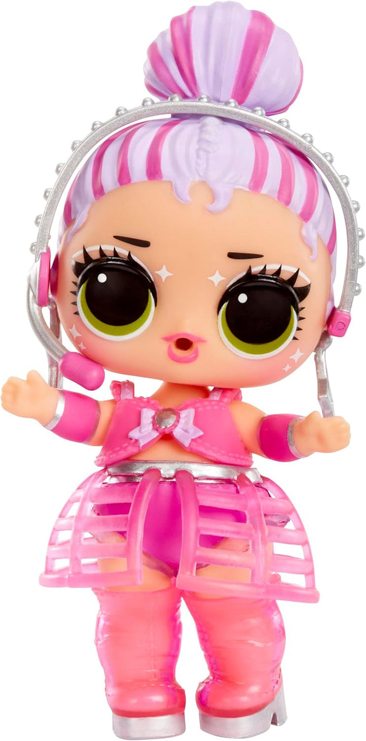 L.O.L. Surprise! Neon Pop Stars Tots - 1 păpușă cu surprize magice cu lumină neagră, ambalaj orb, 7 păpuși de colecționat, fiecare cu autocolante neon și accesorii, cadou pentru copii 4+