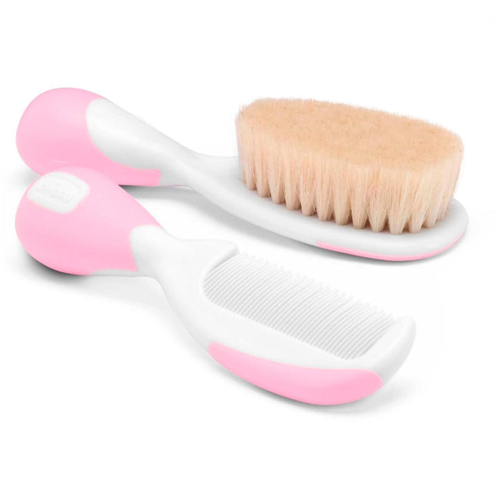 Chicco set perie de păr și pieptene pentru copii, perie pentru copii cu peri naturali moi, pieptene cu vârfuri rotunjite, mâner anti-alunecare, cadou de petrecere pentru copii - consumabile pentru nou-născuți de la 0 luni