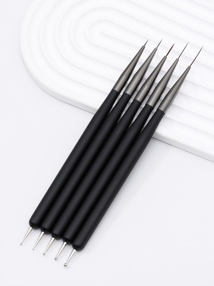 Nagelkunst-Pinsel, 5 Stück, Nailart-Pinsel, Punktierstift-Werkzeuge, Malkunst-Design-Pinsel-Set Für Lange Linien, Dünne Details, Feine Zeichnungsgrößen 7/9/11/15/22 Mm, Schwarz