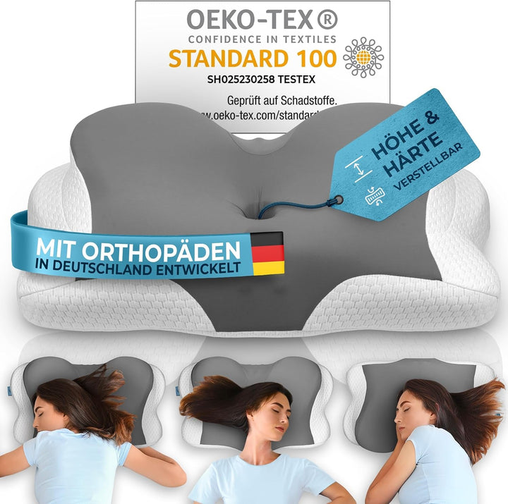 Pernă ortopedică [Innovation Award for Ergonomics Nominated] Pernă pentru dureri de gât Fabricată din spumă cu memorie | Pernă pentru susținerea gâtului Rulou ergonomic pentru gât Pernă pentru dormit lateral Gri