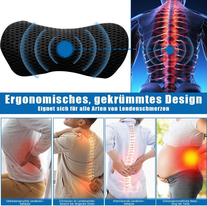 Pernă lombară spate, pernă lombară ergonomică din spumă cu memorie, pernă spate mașină, pernă de sprijin lombar pentru scaune auto și scaune de birou (negru)