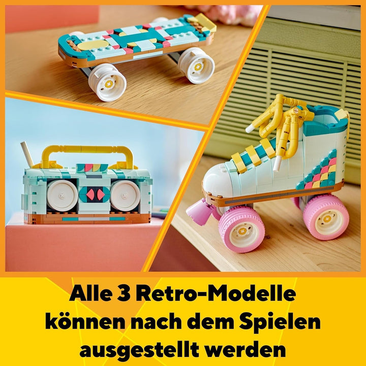 Jucărie LEGO Creator 3In1 Roller Skate pentru fete și băieți cu Mini Skateboard și Boombox, decor retro pentru dormitor, cadou de ziua de naștere pentru copii de la 8 ani 31148