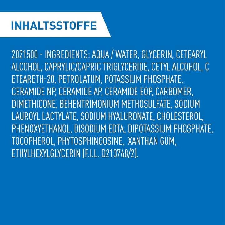 Cerave, Cremă hidratantă pentru corp și față pentru pielea uscată, cu hialuron și 3 ceramide esențiale, 454 g