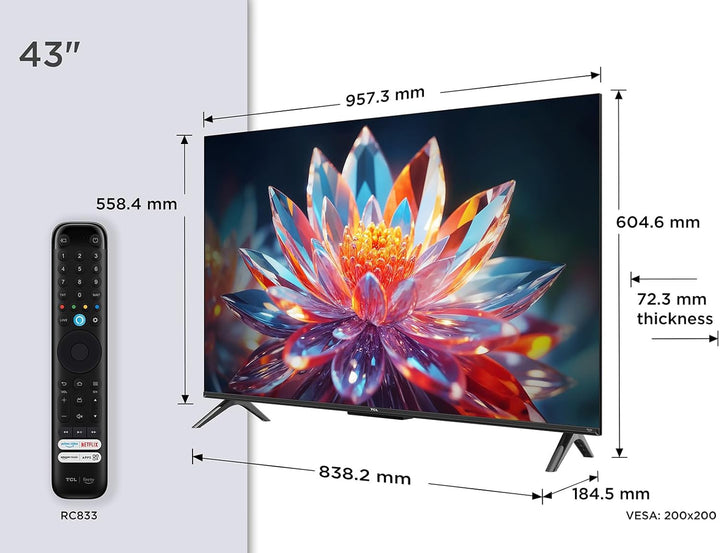 TCL 43T6C 43 Zoll QLED 4K HDR Fernseher, Smart Fire TV Mit Dolby Vision & Atmos, HDR10+, Sprachbefehl Funktion & Ask Alexa