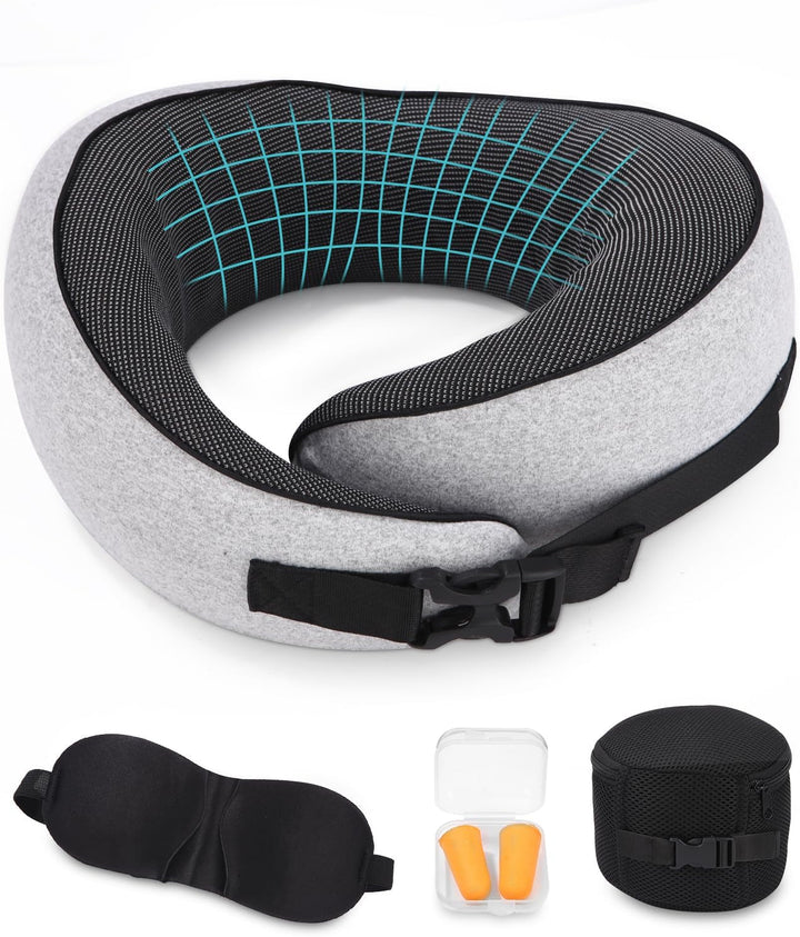 Aeroplane Neck Pillow, pernă de călătorie cu spumă de memorie, pernă pentru gât pentru adulți, pernă de avion reglabilă și lavabilă, pernă de călătorie ergonomică (gri)