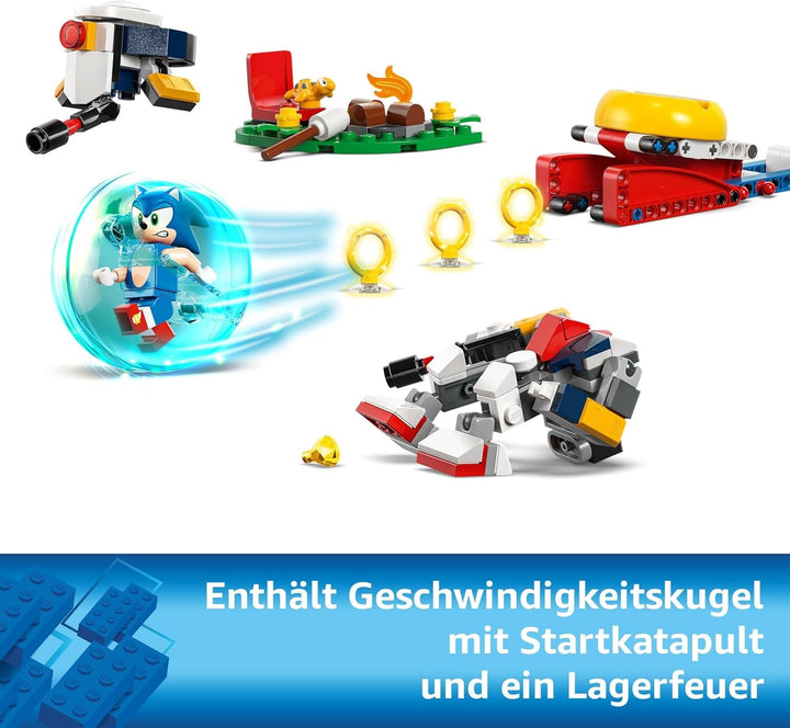 LEGO Sonic the Hedgehog Sonics Showdown At The Campfire, jucărie de jocuri pentru copii și fani ai jocurilor video, set de construcție pentru băieți și fete de la 7 ani, set de aventură, colecționabil 77001