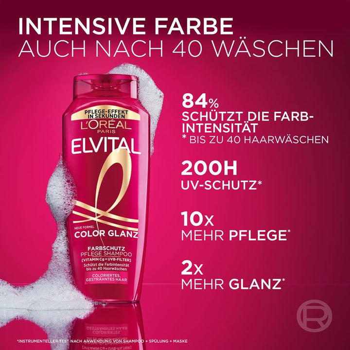 L'Oréal Paris Elvital XXL Farbschutz Shampoo Für Coloriertes, Getöntes Oder Gesträhntes Haar, Mit Pfingstrosen Extrakt Und UVA-/UVB- Filter, Color Glanz Pflegeshampoo, 1 X 1000 Ml
