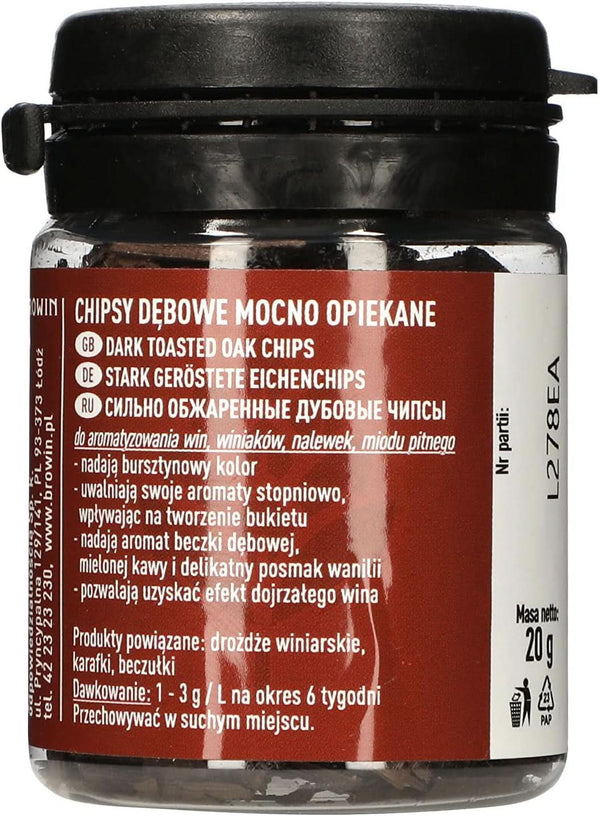 Browin Așchii de stejar puternic prăjite 20 g - fulgi, bastoane fine de stejar pentru aromatizarea alcoolului, maro