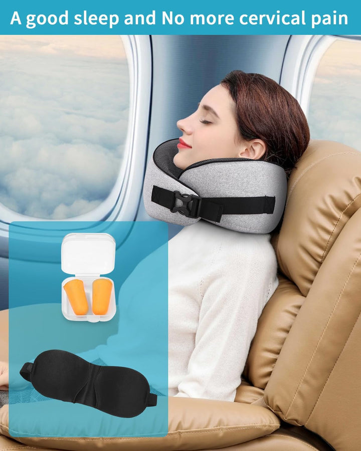 Aeroplane Neck Pillow, pernă de călătorie cu spumă de memorie, pernă pentru gât pentru adulți, pernă de avion reglabilă și lavabilă, pernă de călătorie ergonomică (gri)