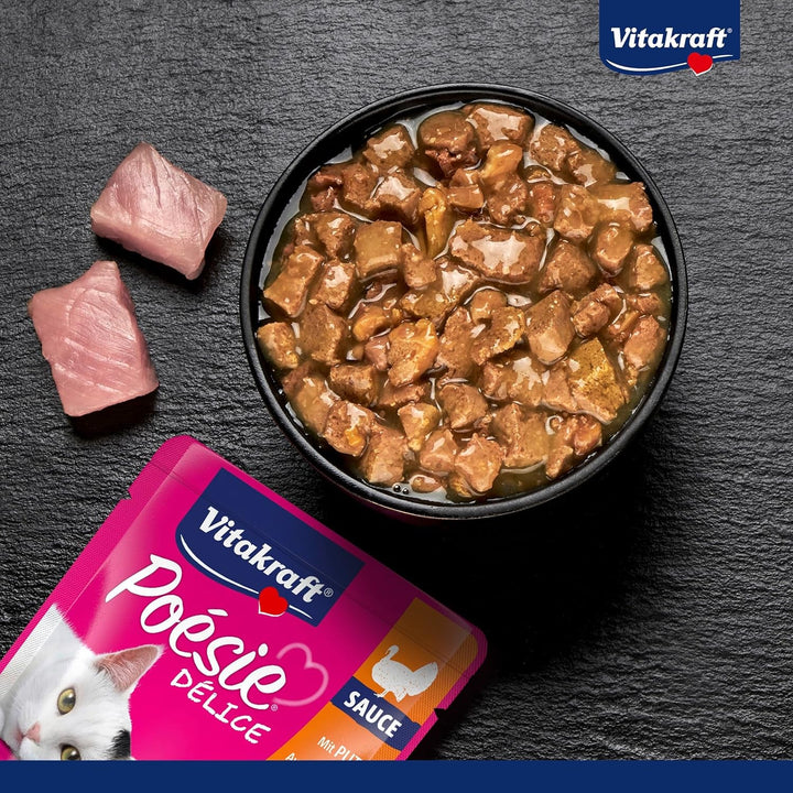 Vitakraft Poésie Délice, hrană umedă pentru pisici, hrană umedă pentru pisici în sos, cu curcan, preambalată, fără adaos de zahăr și cereale (23X 85G)