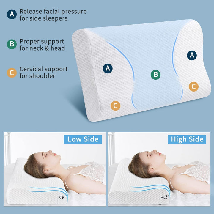 Findigit pernă de sănătate, pernă din spumă cu memorie, pernă ortopedică de susținere a gâtului pentru dormit lateral și pe spate, pernă ergonomică pentru coloana cervicală (60 X 35 X 11/9 cm)