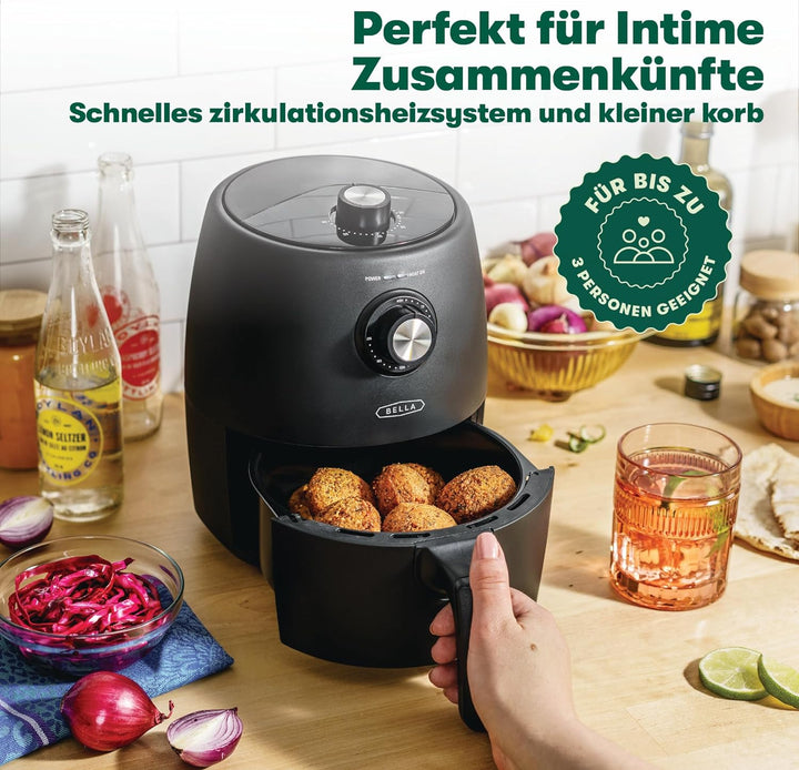 BELLA Heißluftfritteuse 1.9L, 5-In-1 Kompakter Multikocher, Antihaftbeschichtung, Spülmaschinenfester Korb, Mattschwarz