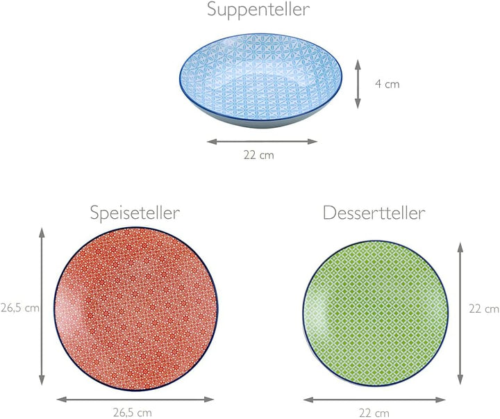 Creatable, 10689, Serie Mediterran, 12-Teiliges Geschirrset, Teller Set Aus Steinzeug, Spülmaschinen- Und Mikrowellengeeignet, Qualitätsproduktion