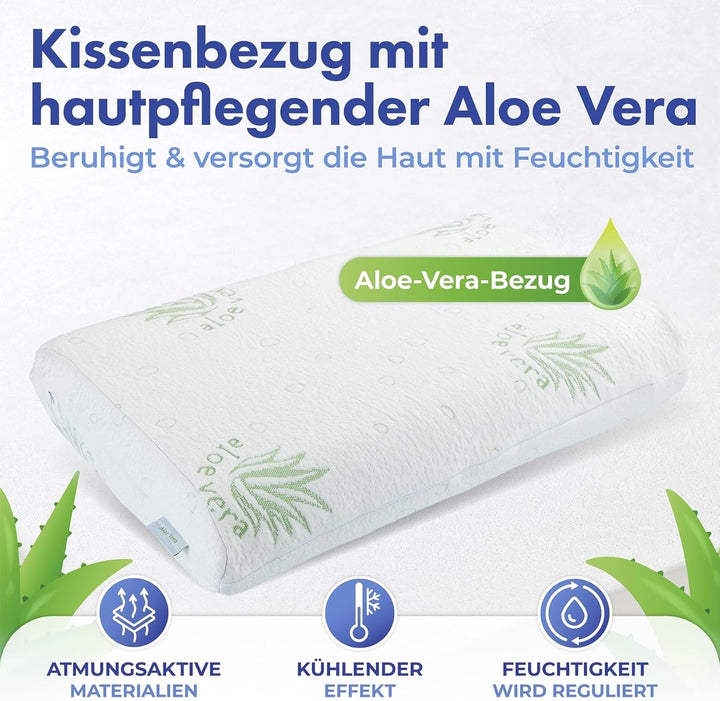Maximex visco pernă de sprijin pentru gât, Pernă de sprijin respirabilă cu umplutură din spumă ergonomică, Pernă de sprijin pentru gât reglabilă pe înălțime și înălțime pentru un somn odihnitor, Cu aloe vera