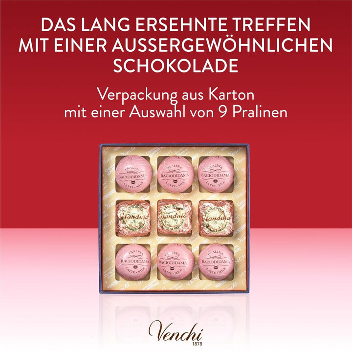 Venchi – Geschenkkoffer Mit 9 Pralinen Baciodidama Und Veganem Chocoviar Gianduia, Glutenfrei, Valentinstagskollektion, 158 G, Geschenkidee