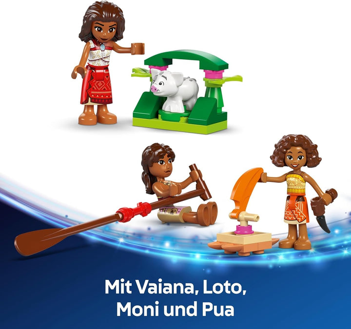 LEGO Ç€ Disney Vaiana 2: Pluta de aventură a Vaianei - Barcă de jucărie cu vele, punte detașabilă, foc de tabără și 3 mini păpuși, inclusiv Loto și Moni - Cadou pentru fete 6+ și fani - 43270