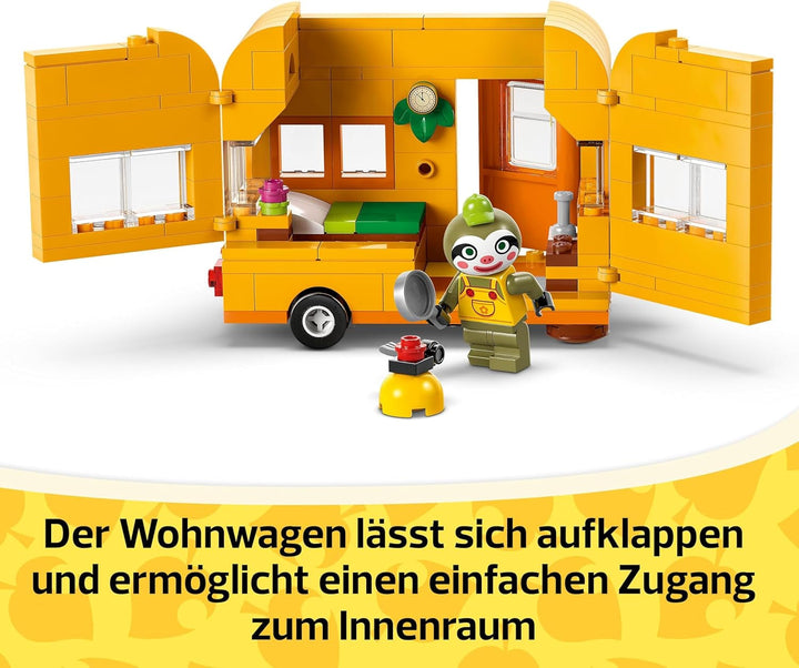 LEGO Animal Crossing Gerd's Caravan & Garden, set pentru jocuri de rol, mașină de jucărie pentru copii, cadou pentru fete și băieți de la 7 ani, jucărie pentru jocuri video cu figurine de animale 77054