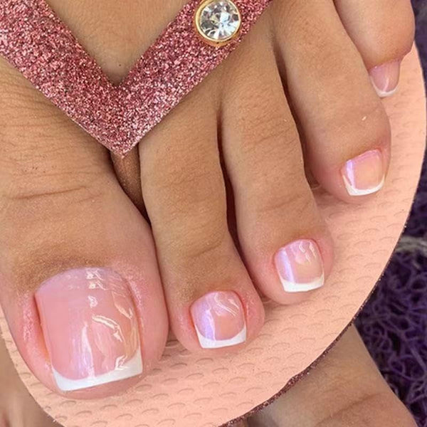 24 bucăți unghii artificiale, roz franțuzesc, alb, unghii artificiale, vârf scurt, pătrate cu lipici, accesorii pentru femei sau fete, idee de cadou pentru Crăciun, nuntă, Ziua Mamei