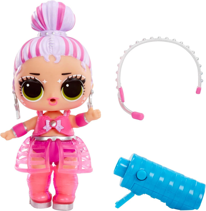 L.O.L. Surprise! Neon Pop Stars Tots - 1 păpușă cu surprize magice cu lumină neagră, ambalaj orb, 7 păpuși de colecționat, fiecare cu autocolante neon și accesorii, cadou pentru copii 4+