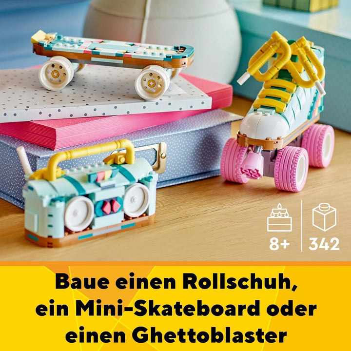 Jucărie LEGO Creator 3In1 Roller Skate pentru fete și băieți cu Mini Skateboard și Boombox, decor retro pentru dormitor, cadou de ziua de naștere pentru copii de la 8 ani 31148