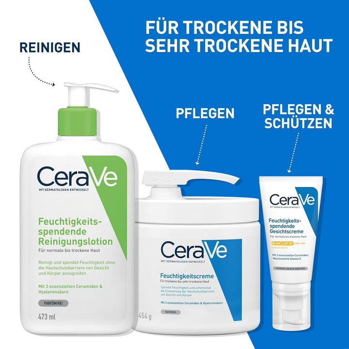 Cerave, Cremă hidratantă pentru corp și față pentru pielea uscată, cu hialuron și 3 ceramide esențiale, 454 g