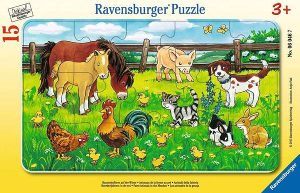 Ravensburger puzzle pentru copii - 06046 Animale de fermă pe pajiște - Puzzle cu rame pentru copii cu vârsta de peste 3 ani, cu 15 piese