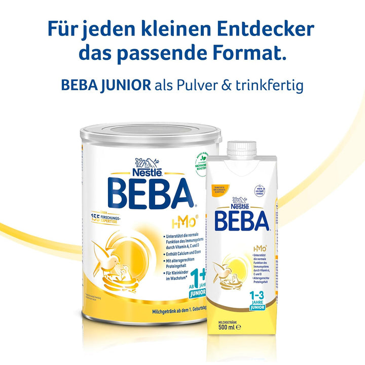 BEBA Junior 1+ Milchgetränk Ab Dem 1. Geburtstag, Babynahrung Mit HMO 2'-FL, Nur Laktose, Ohne Palmöl, 1Er Pack (1 X 800G)