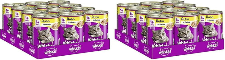 Whiskas hrană umedă pentru pisici Adult 1+ cu pui în jeleu, 12 cutii (12 X 400G)