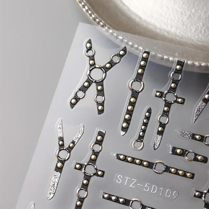 2PCS 5D Embossed Gothic Punk Nagelsticker, Nagel Sticker Selbstklebend Kreuz Und X-Form Halloween Nagelaufkleber, Nageldesign Zubehör Für Damen Nail Art