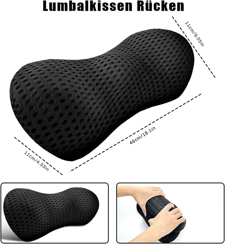 Pernă lombară spate, pernă lombară ergonomică din spumă cu memorie, pernă spate mașină, pernă de sprijin lombar pentru scaune auto și scaune de birou (negru)