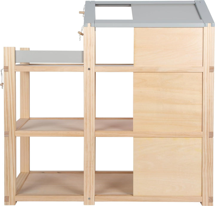 Casă de păpuși din lemn Small Foot, culori naturale - 3 etaje cu terasă pe acoperiș și set de mobilier din 51 de piese, încurajează jocul creativ, potrivită de la 3 ani, 12541