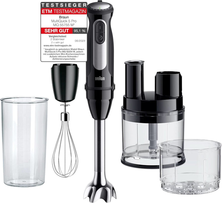 Braun Stabmixer MQ 5200WH - Multiquick 5 Vario Pürierstab Mit Edelstahl Mixfuß, 1000 Watt, Inkl. 600 Ml Mix- & Messbecher, Weiß/Grau