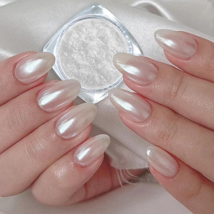 2 Schachteln Weiße Perle Chrom Nagelpuder - Transparent Aurora Ice Shimmer Chrome Pigment Pulver Für Nägel, Glazed Donut Glitzerpuder Nails Spiegeleffekt-Glitter Nagelkunst-Pulver Für Diy-Salon