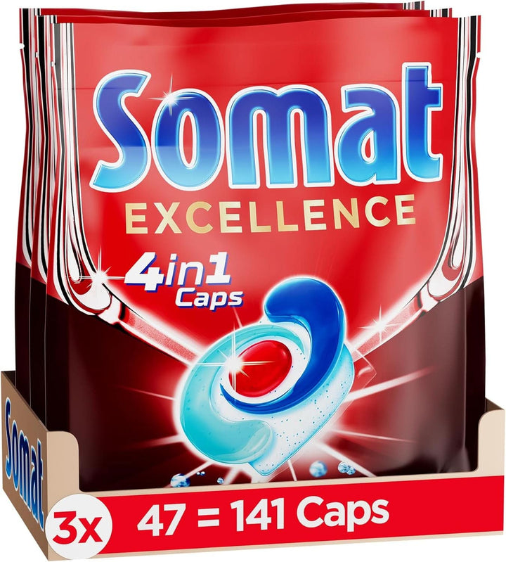 Somat Excellence 4In1 Caps (141 Caps), File pentru mașina de spălat vase cu dizolvare rapidă