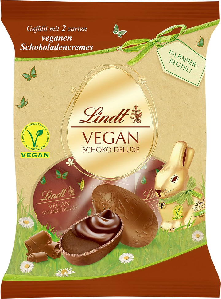 Lindt Schokolade Vegan Choco Eier | 90G Beutel | Kakaoerzeugnis Aus Hafermehl Gefüllt Mit Schoko-Mandel- Und Dunkler Schokocrème | Oster Schokolade | Ostereier | Vegane Schokoeier