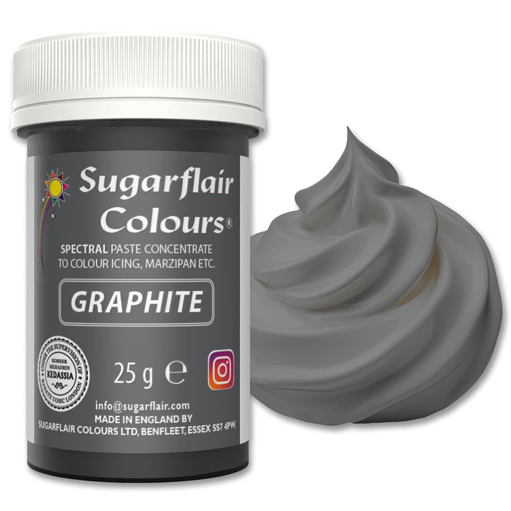 Sugarflair Spectral Graphite Lebensmittelfarbe Paste, Hochkonzentrierte Lebensmittelfarbe Für Buttercreme, Zuckerpaste, Royal Icing, Kuchenmischungen Und Mehr! Lebensmittelfarbstoff - 25G