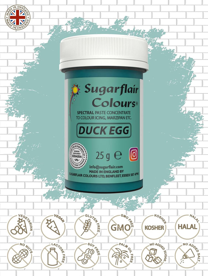 Sugarflair Spectral Duck Egg Lebensmittelfarbe Paste, Hochkonzentrierte Lebensmittelfarbe Für Buttercreme, Zuckerpaste, Royal Icing, Kuchenmischungen Und Mehr! Lebensmittelfarbstoff - 25G