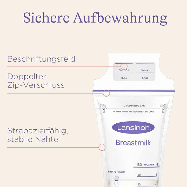 Lansinoh Muttermilchbeutel - 25 Stück - Zum Sicheren Aufbewahren Und Einfrieren Von Muttermilch - Hygienisch & Platzsparend