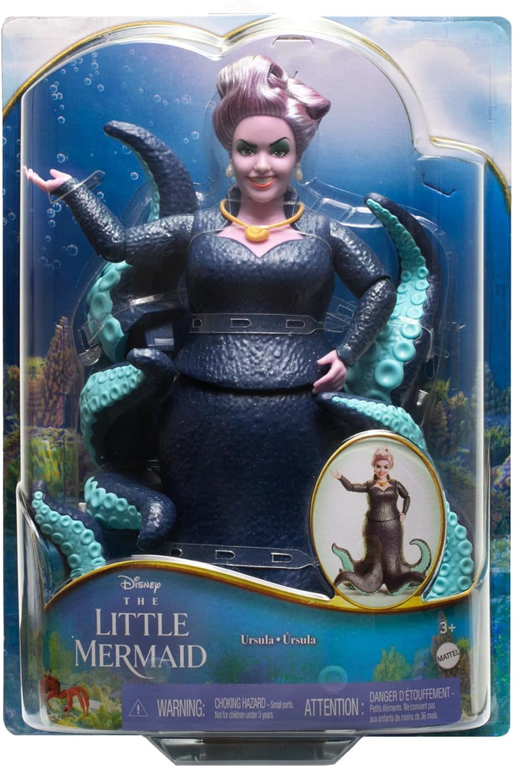 Mattel DISNEY Ariel, Sirena - Ursula cu tentacule, colier detașabil și coafură lavanda pentru o distracție nesfârșită la coafură, potrivită pentru copii de la 3 ani în sus, HLX12