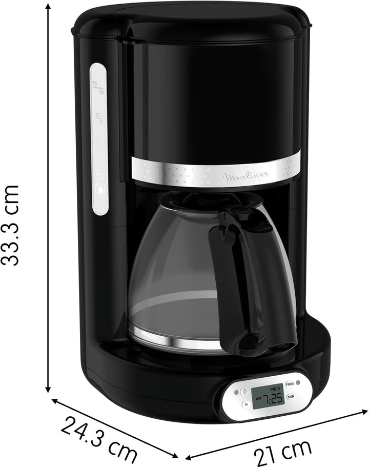 Cafetieră cu filtru Moulinex Programabilă 24H, Design vintage, Capacitate 1.25 L, 10 până la 15 cești, Suport filtru pivotant, Funcție de menținere la cald 30 min, Ulcior din sticlă, Sun FG380B10