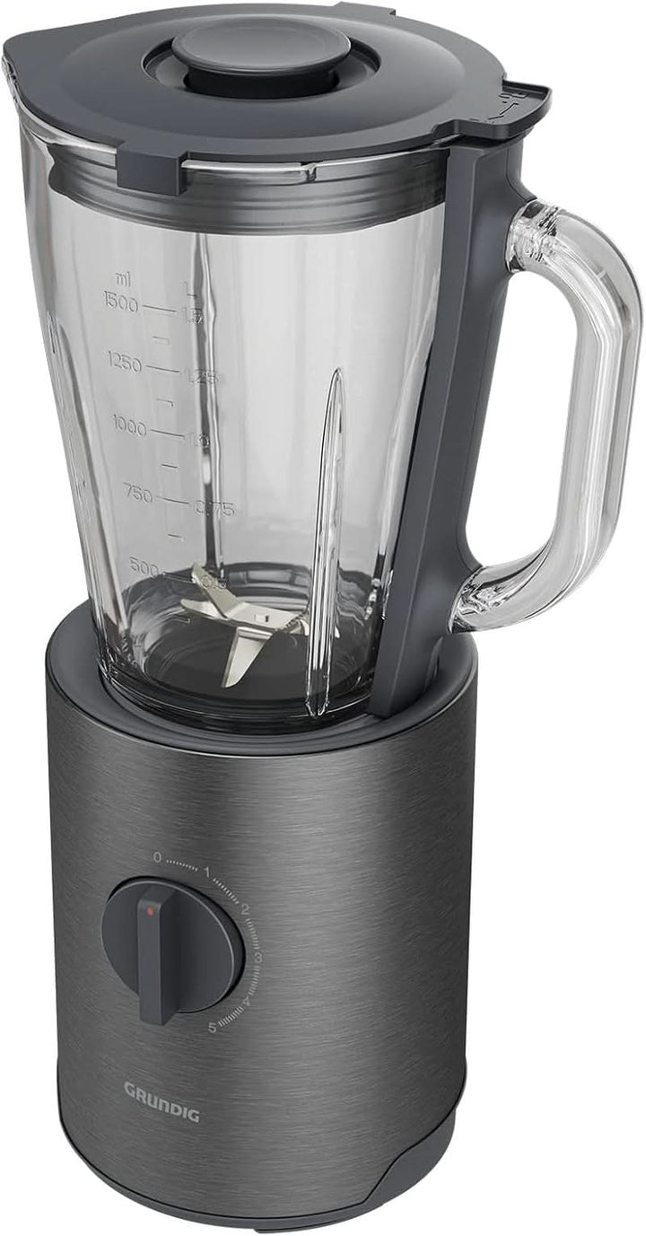 Grundig Delisia Novus SM 7140 Professioneller Standmixer, 1,5 Liter, 800 Watt, 6-Fach Edelstahlmesser Mit Zirkonium-Beschichtung, 5 Geschwindigkeitsstufen + Pulse-Funktion, Dark Inox/Edelstahl