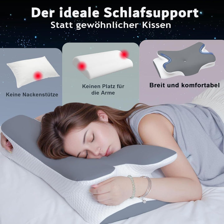 Pernă din spumă de memorie Pernă pentru gât Pernă ortopedică - Design ergonomic Cu formă goală Pentru cei care dorm lateral, pe spate și pe stomac Gri